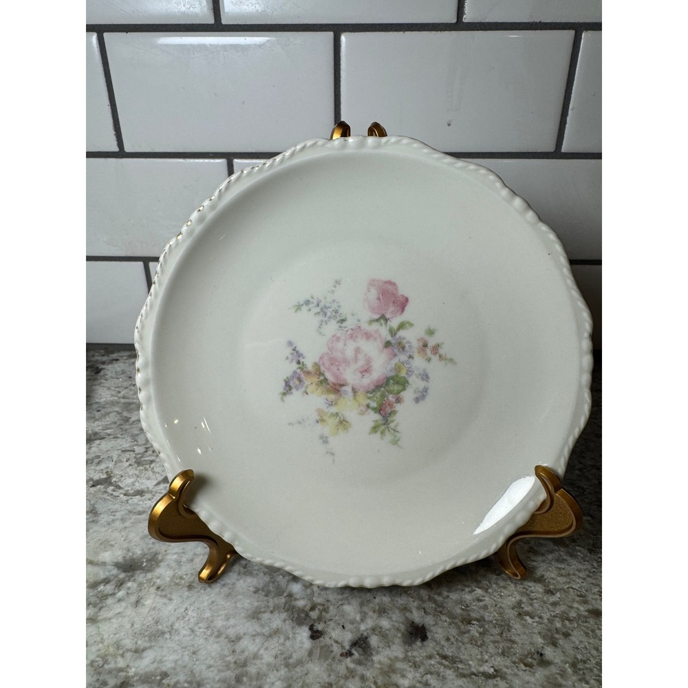 Winterling Roslau Bavaria Floral Porcelain Plate Pink Rose Gold Rim 7.75 inch